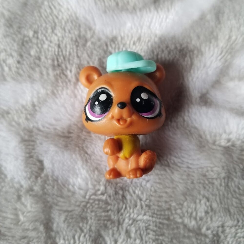 Littlest Pet Shop Ruffin Beret Bear #266 Brown Tan Mini Figure Pets in the City